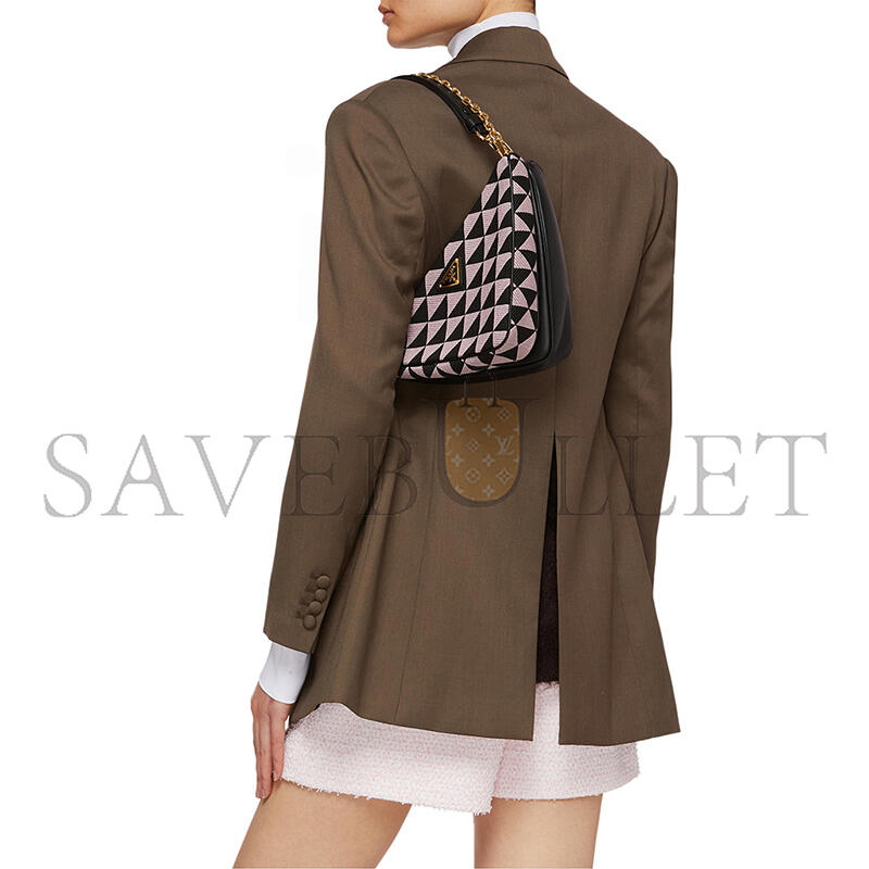 PRADA TRIANGULAR COLORBLOCK JACQUARD SHOULDER BAG 1BC176 (25*23*5cm)